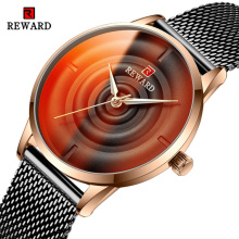 REWARD RD62010L Fashion Color Glass Women Watch Gold Bracelet Quartz Wrist Watch Female Steel Mesh Strap Waterproof Watches Girl